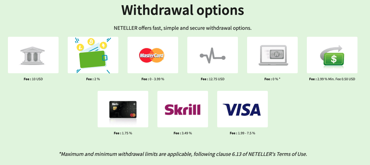 Neteller Abhebungsoptionen